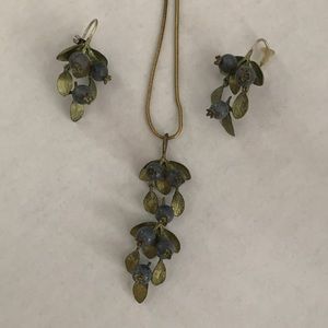 Michael Michaud Maine blueberry drop earrings and matching necklace.